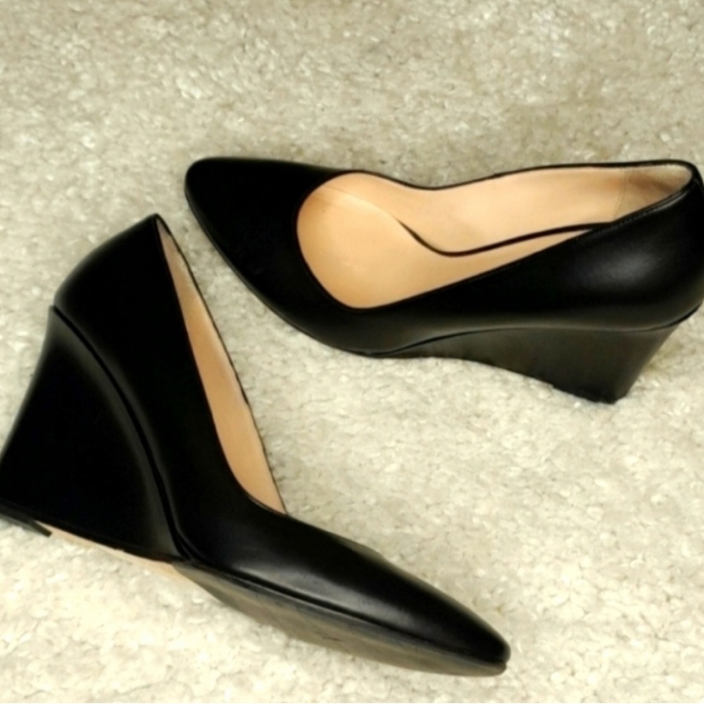Aquatalia Black Leather Wedges, 8.5